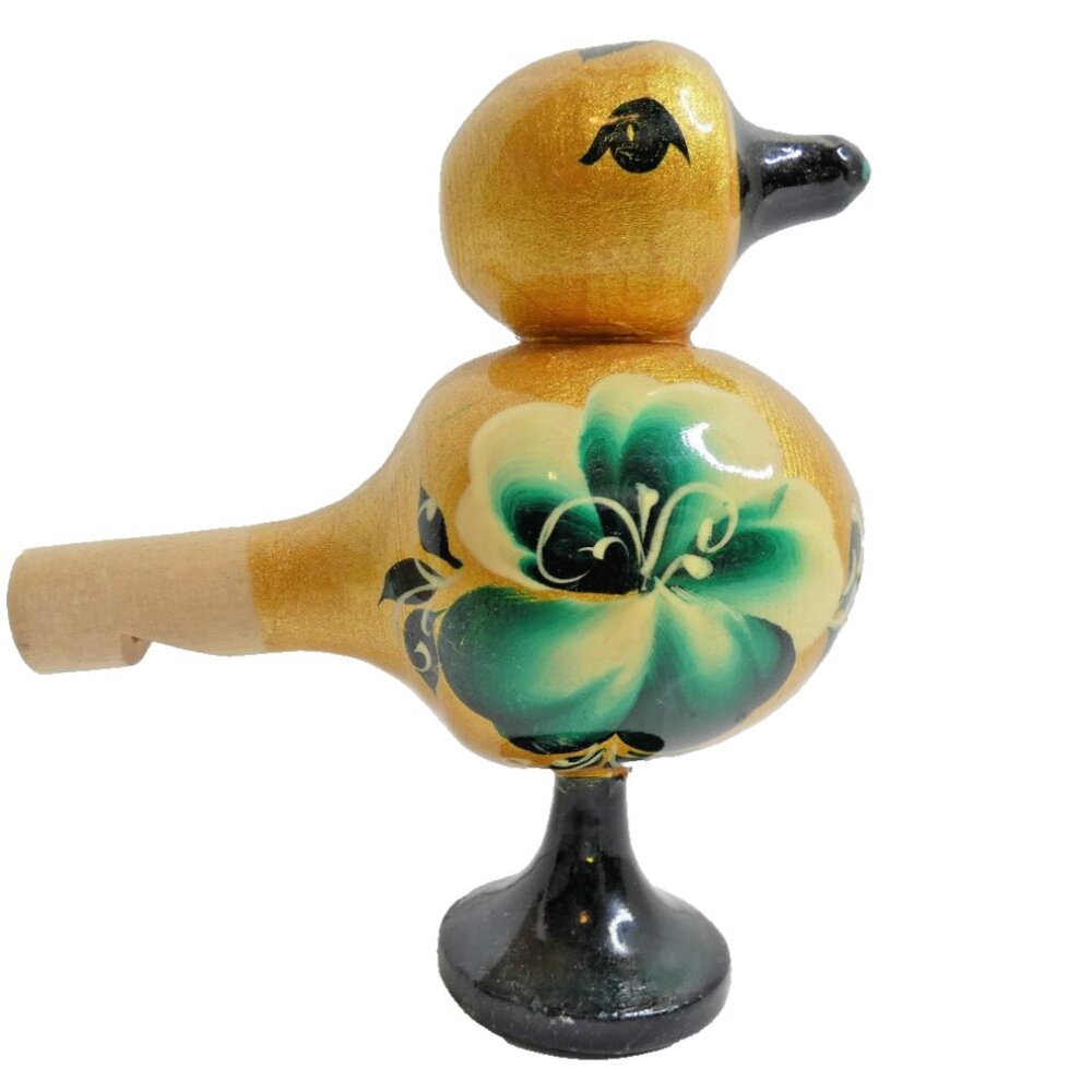 Vintage Hand Painted Wood Bird Whistle Folk Art Figurine